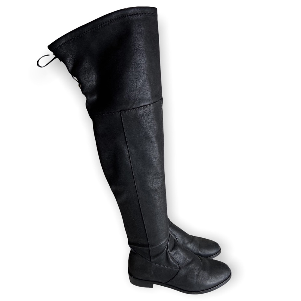 Vince Camuto Black Leather Over The Knee Lace Up Boots Size 7.5M